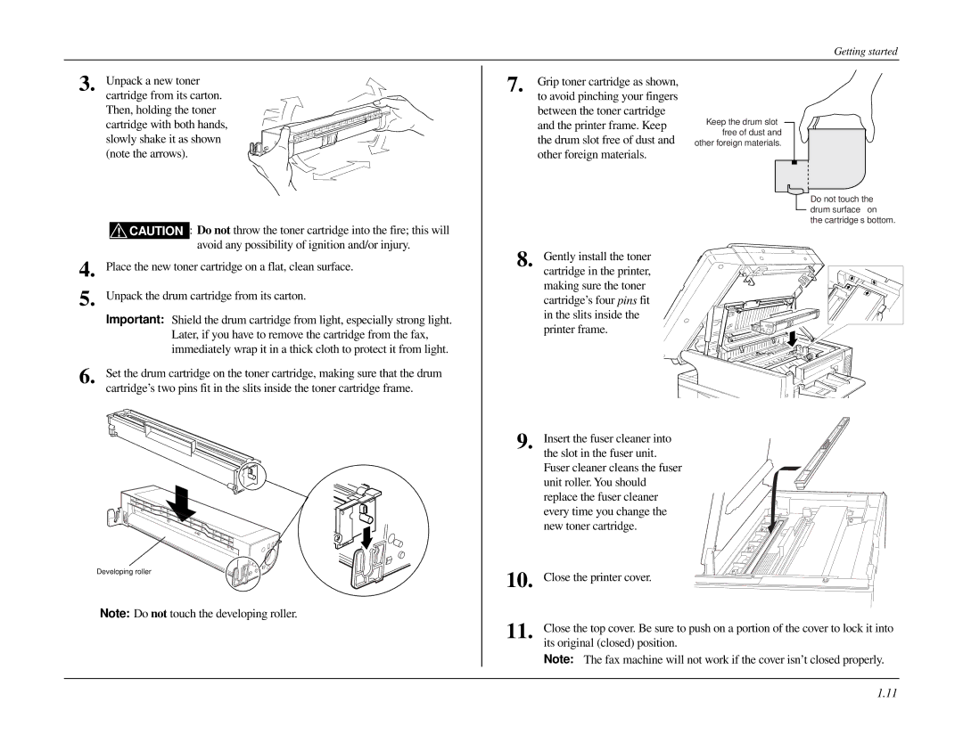 Muratec MFX-1500 manual Do not touch the drum surface on the cartridge’s bottom 