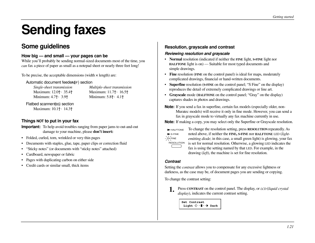 Muratec MFX-1500 manual Sending faxes, Some guidelines, How big and small your pages can be 