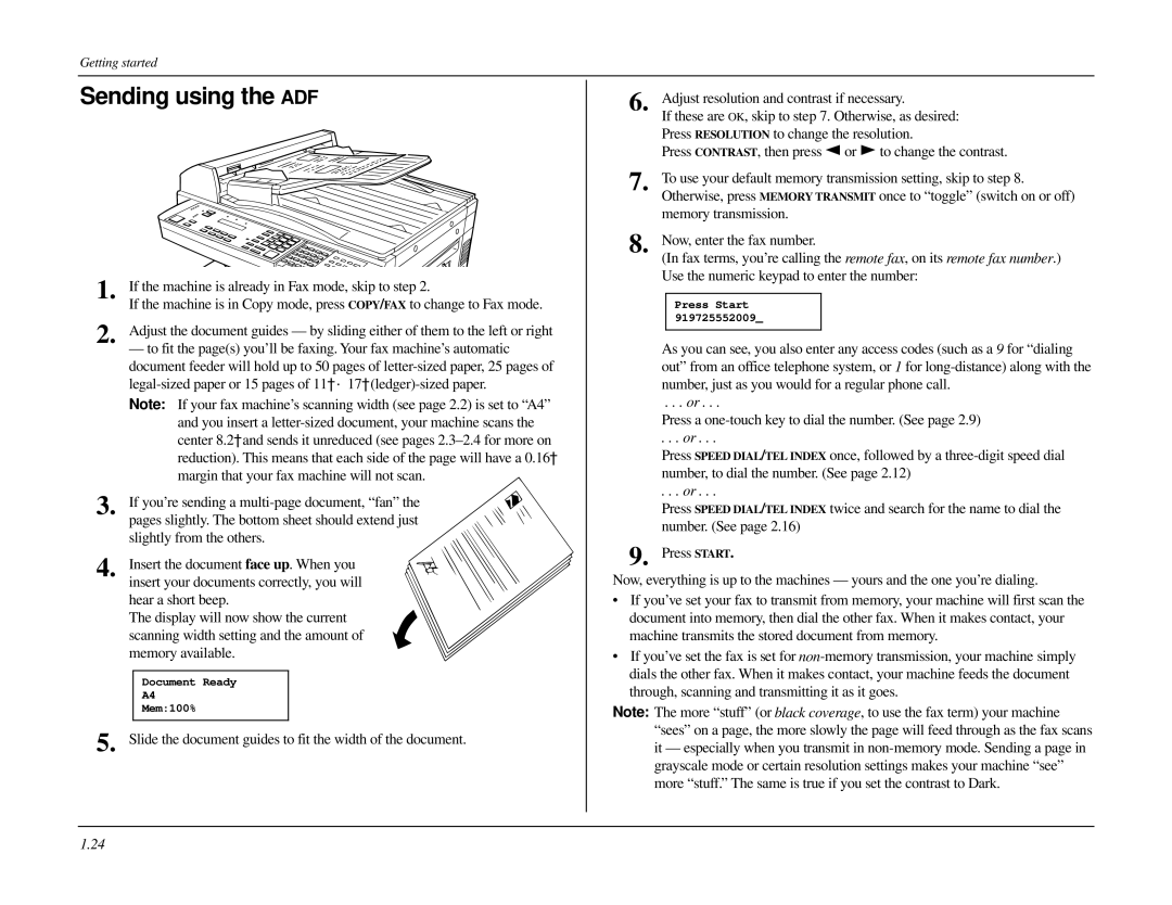 Muratec MFX-1500 manual Sending using the ADF 