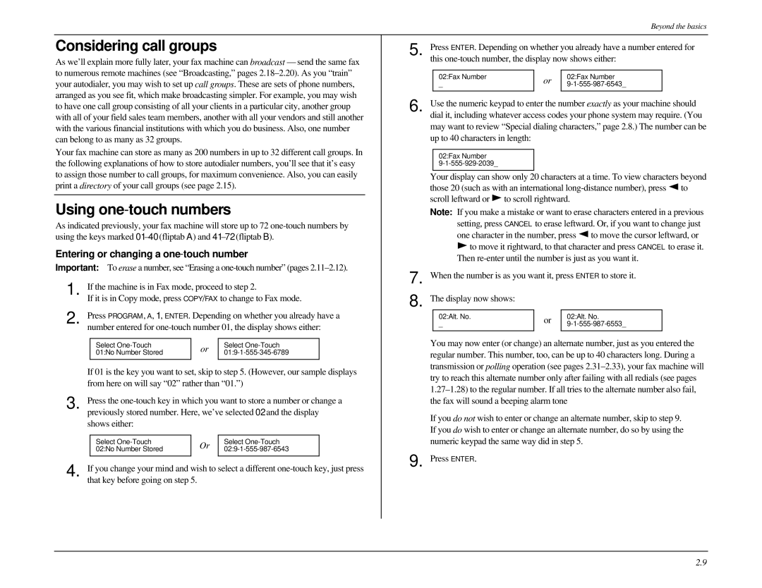 Muratec MFX-1500 manual Considering call groups, Using one-touch numbers, Entering or changing a one-touch number 