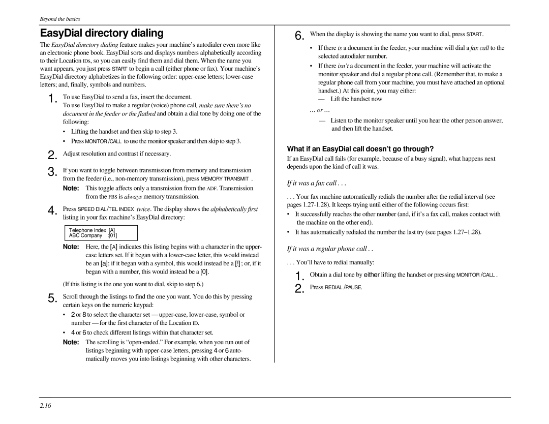 Muratec MFX-1500 manual EasyDial directory dialing, What if an EasyDial call doesn’t go through? 