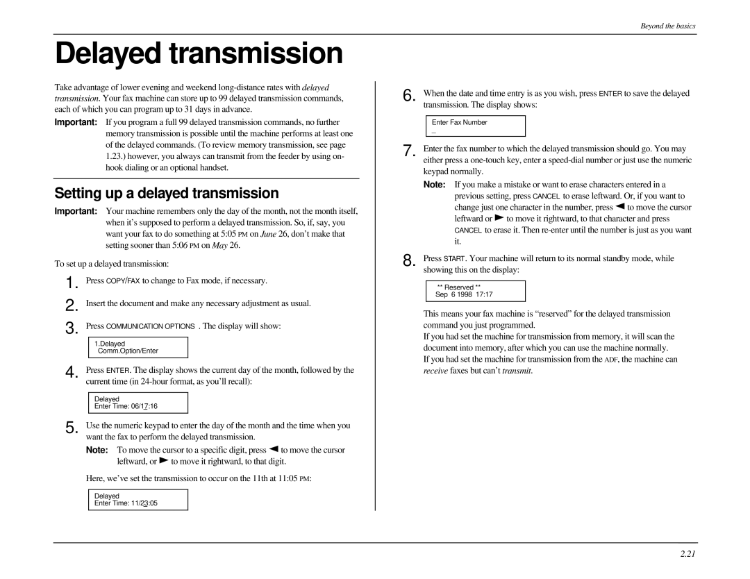 Muratec MFX-1500 manual Delayed transmission, Setting up a delayed transmission 