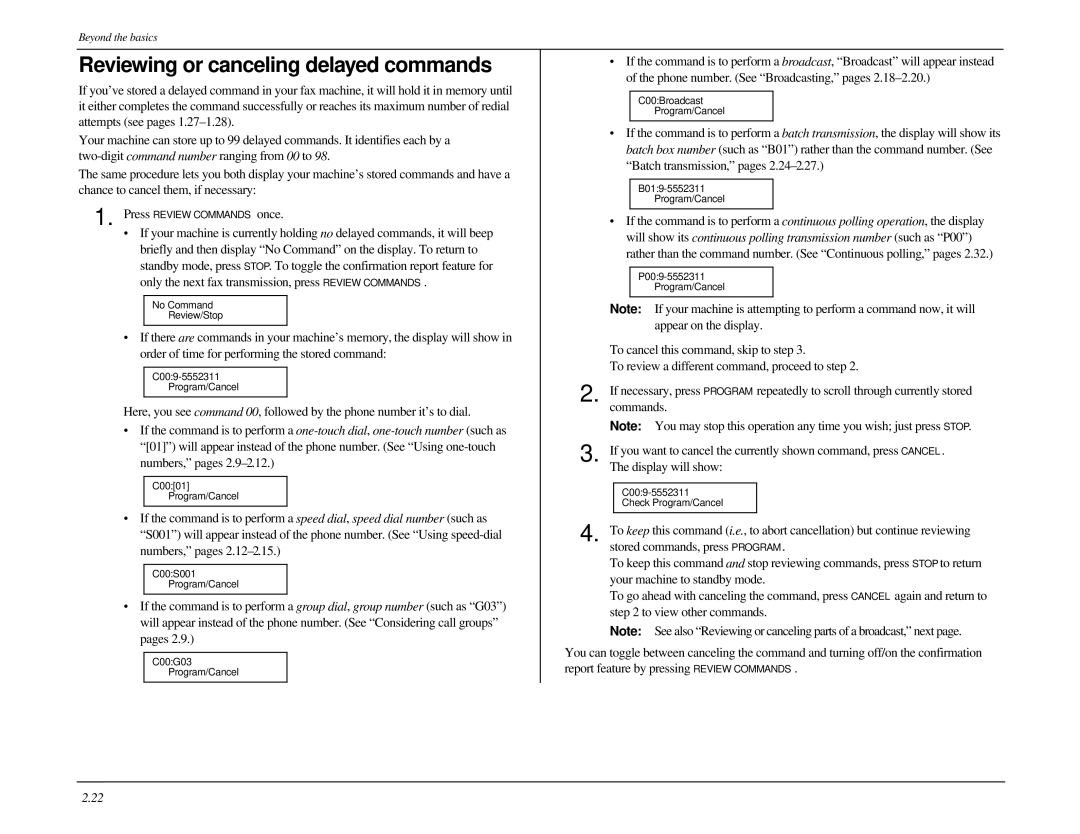 Muratec MFX-1500 manual Reviewing or canceling delayed commands 