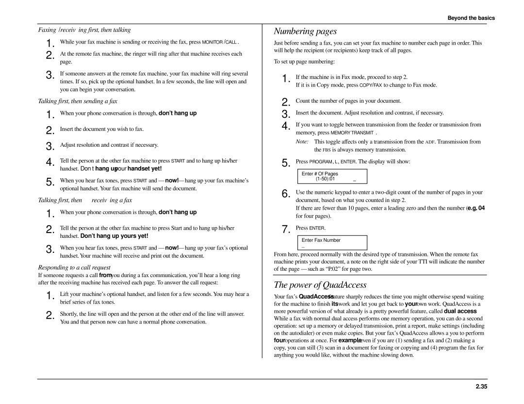 Muratec MFX-1500 manual Numbering pages, Power of QuadAccess 