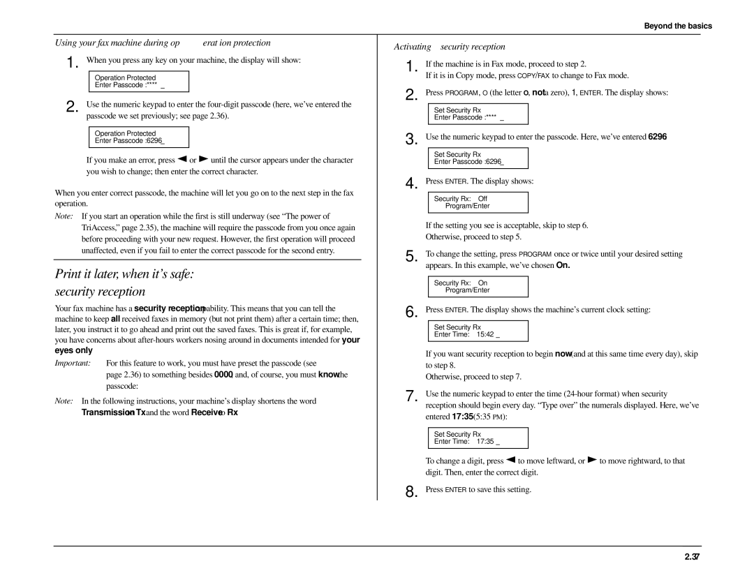 Muratec MFX-1500 Print it later, when it’s safe security reception, Using your fax machine during operation protection 