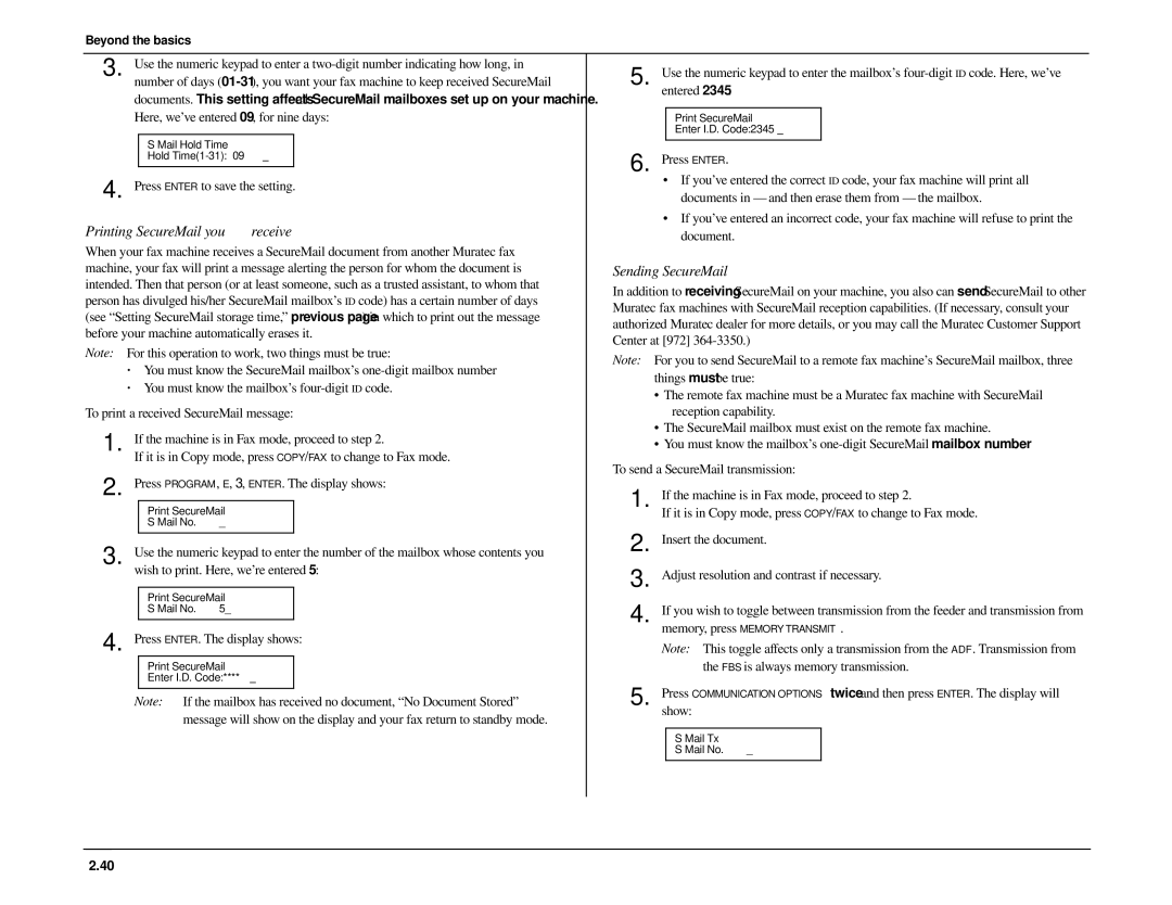 Muratec MFX-1500 manual Printing SecureMail you receive, Sending SecureMail 