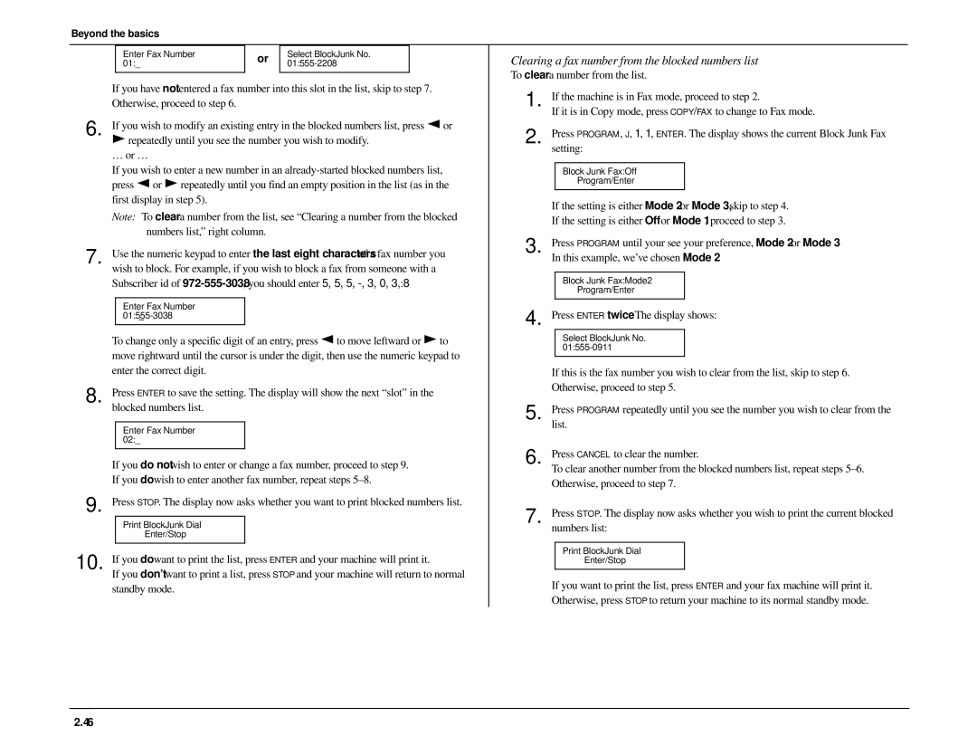 Muratec MFX-1500 manual Clearing a fax number from the blocked numbers list 