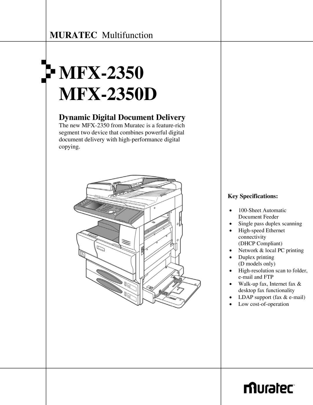 Muratec MFX-2350 D specifications MFX-2350 MFX-2350D, Key Specifications 