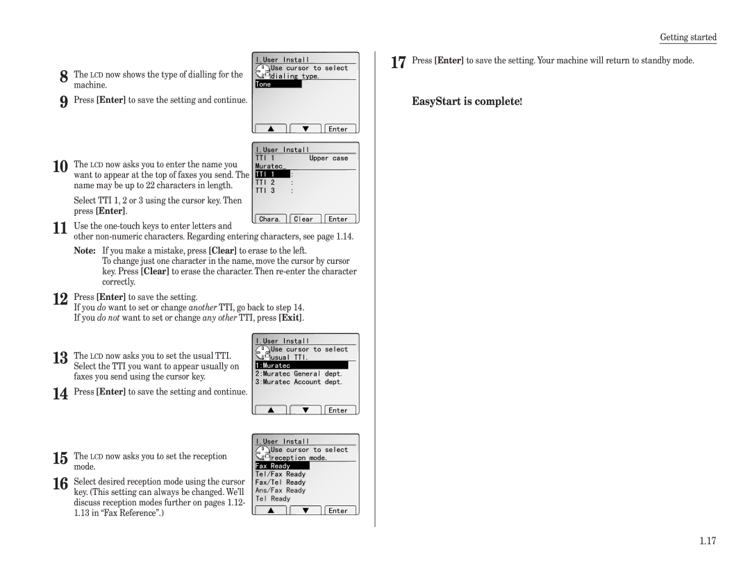 Muratec MFX-2500 operating instructions EasyStart is complete 