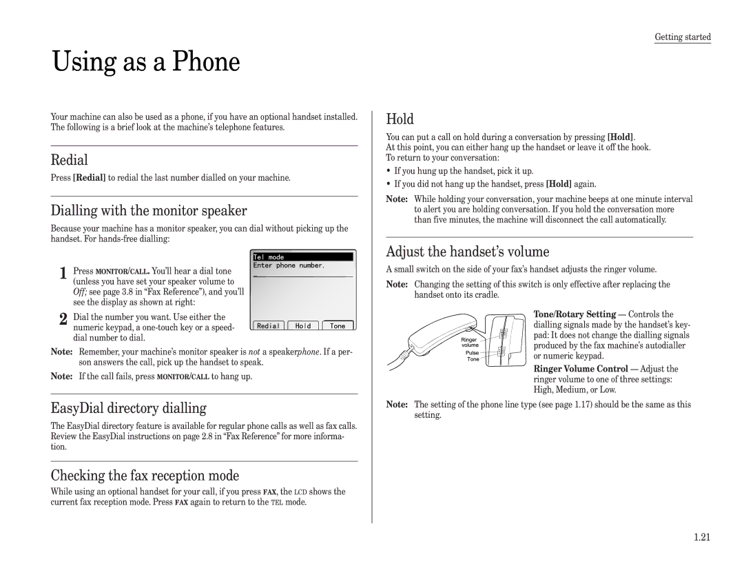 Muratec MFX-2500 operating instructions Using as a Phone 