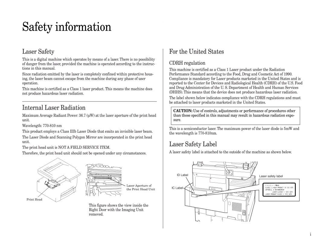 Muratec MFX-2500 Safety information, Internal Laser Radiation, For the United States, Laser Safety Label 