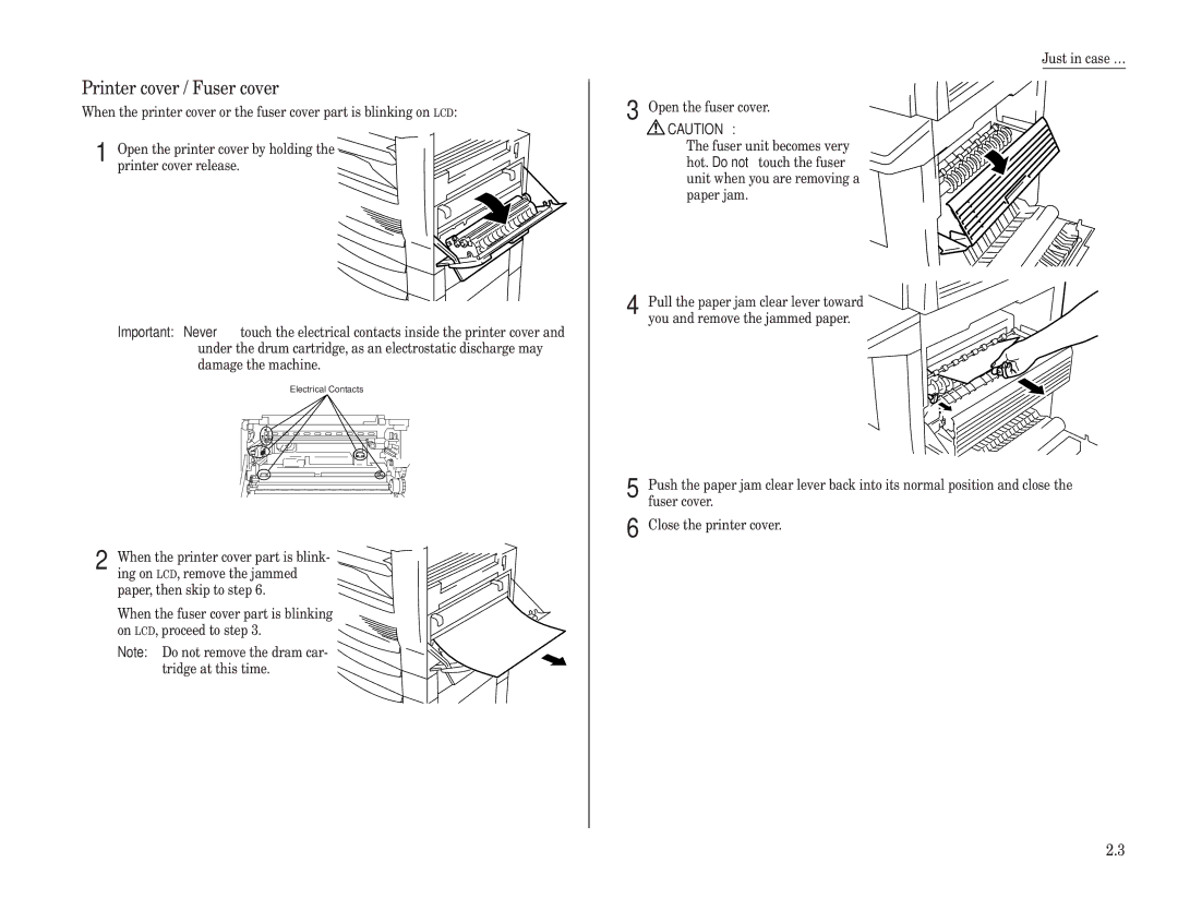 Muratec MFX-2500 operating instructions Printer cover / Fuser cover 