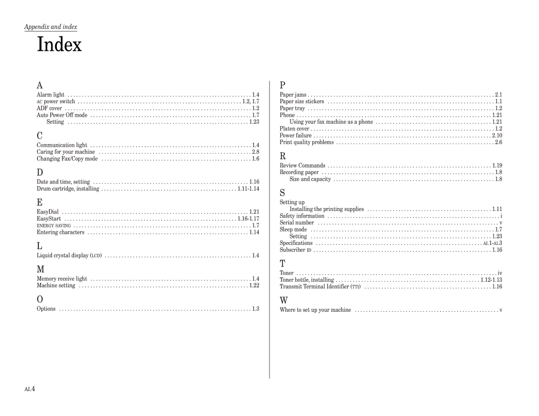 Muratec MFX-2500 operating instructions Index, Options 