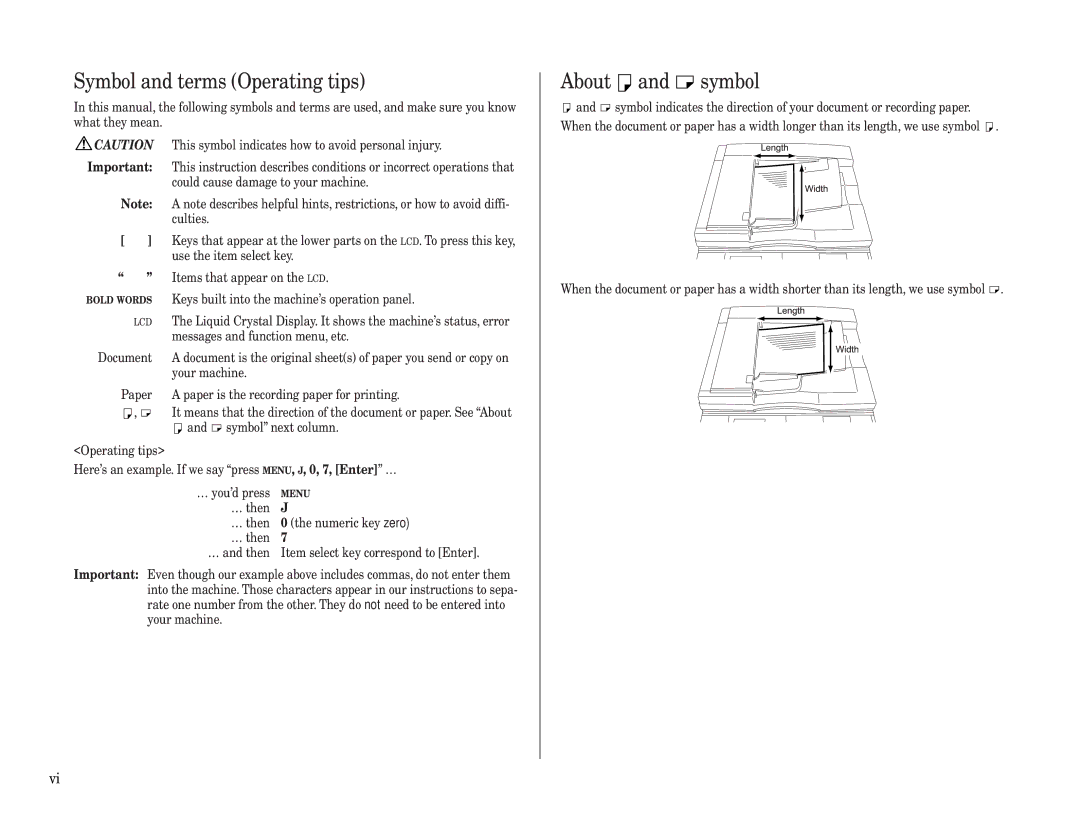 Muratec MFX-2500 operating instructions Symbol and terms Operating tips, About and symbol 