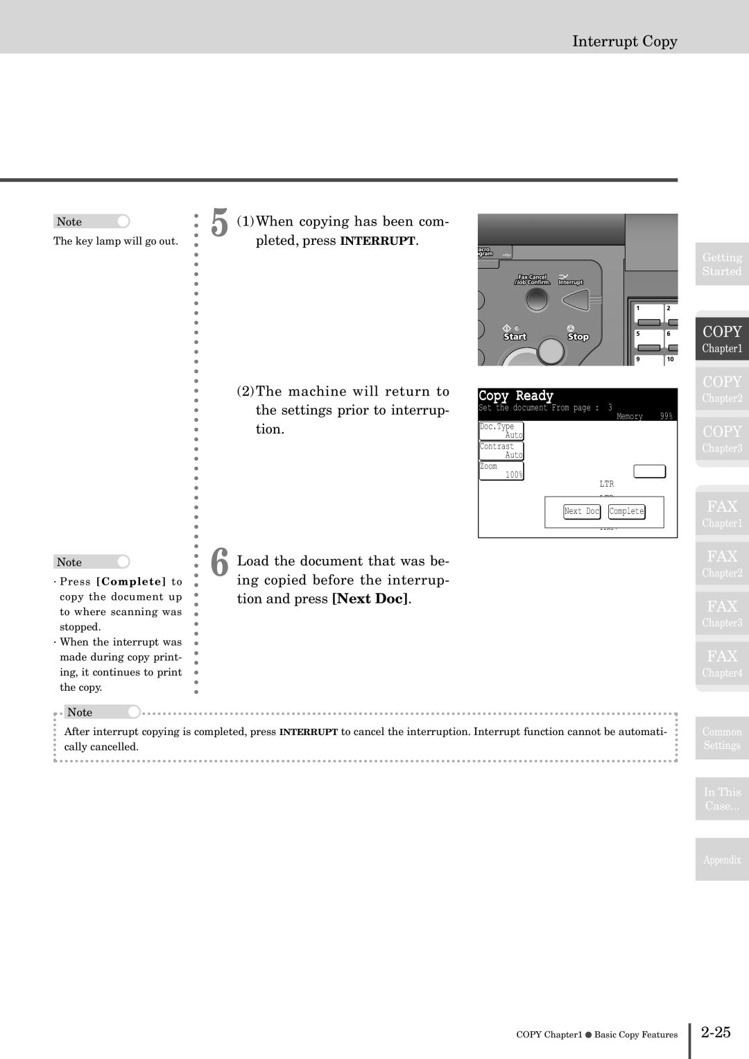 Muratec MFX-2830 manual Interrupt Copy, When copying has been com, Pleted, press Interrupt, Ing copied before the interrup 