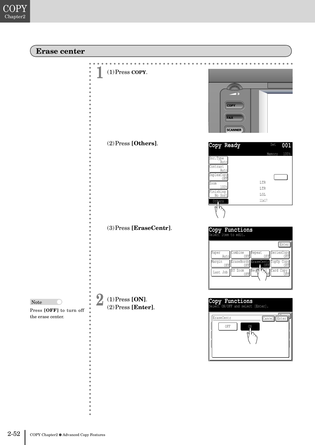 Muratec MFX-2830 manual Erase center, Press EraseCentr 