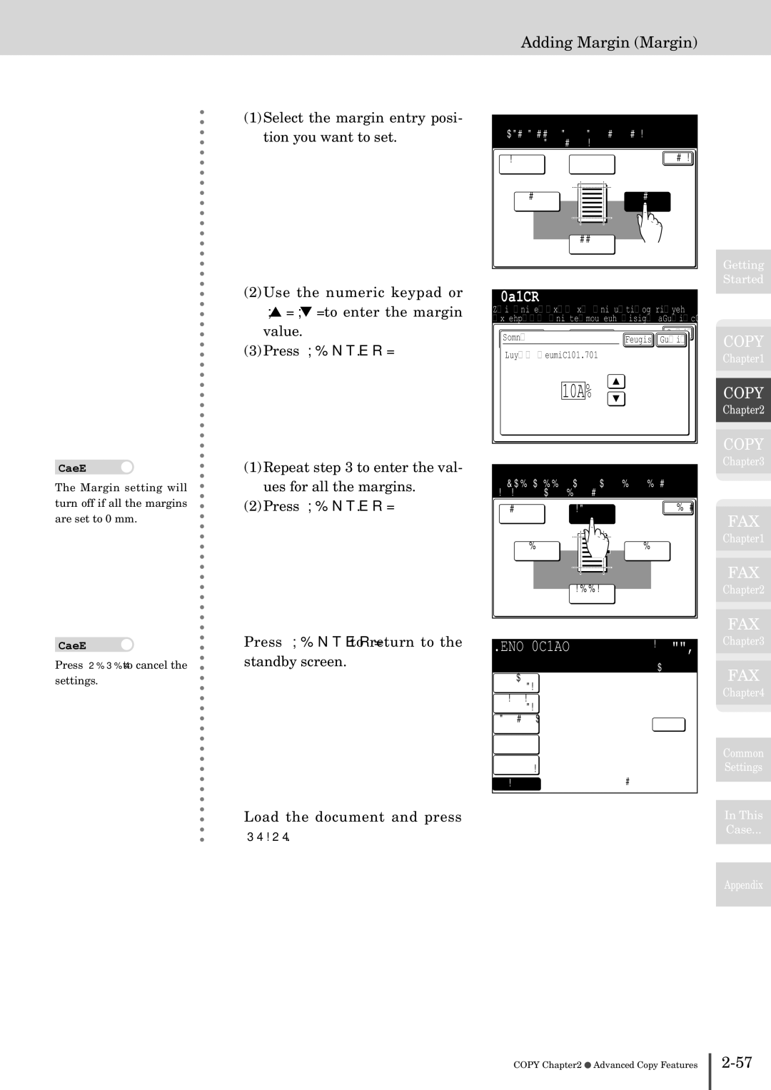 Muratec MFX-2830 manual Adding Margin Margin, Adjust settings and select Enter To go back, select Margin, Top 