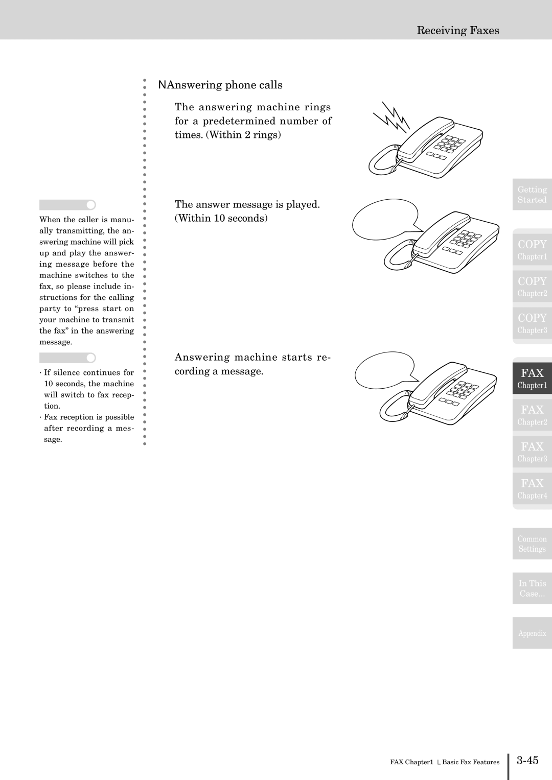 Muratec MFX-2830 manual Receiving Faxes Answering phone calls 