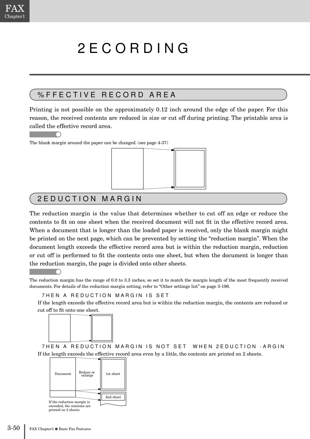 Muratec MFX-2830 manual Recording, Effective record area, Reduction margin 