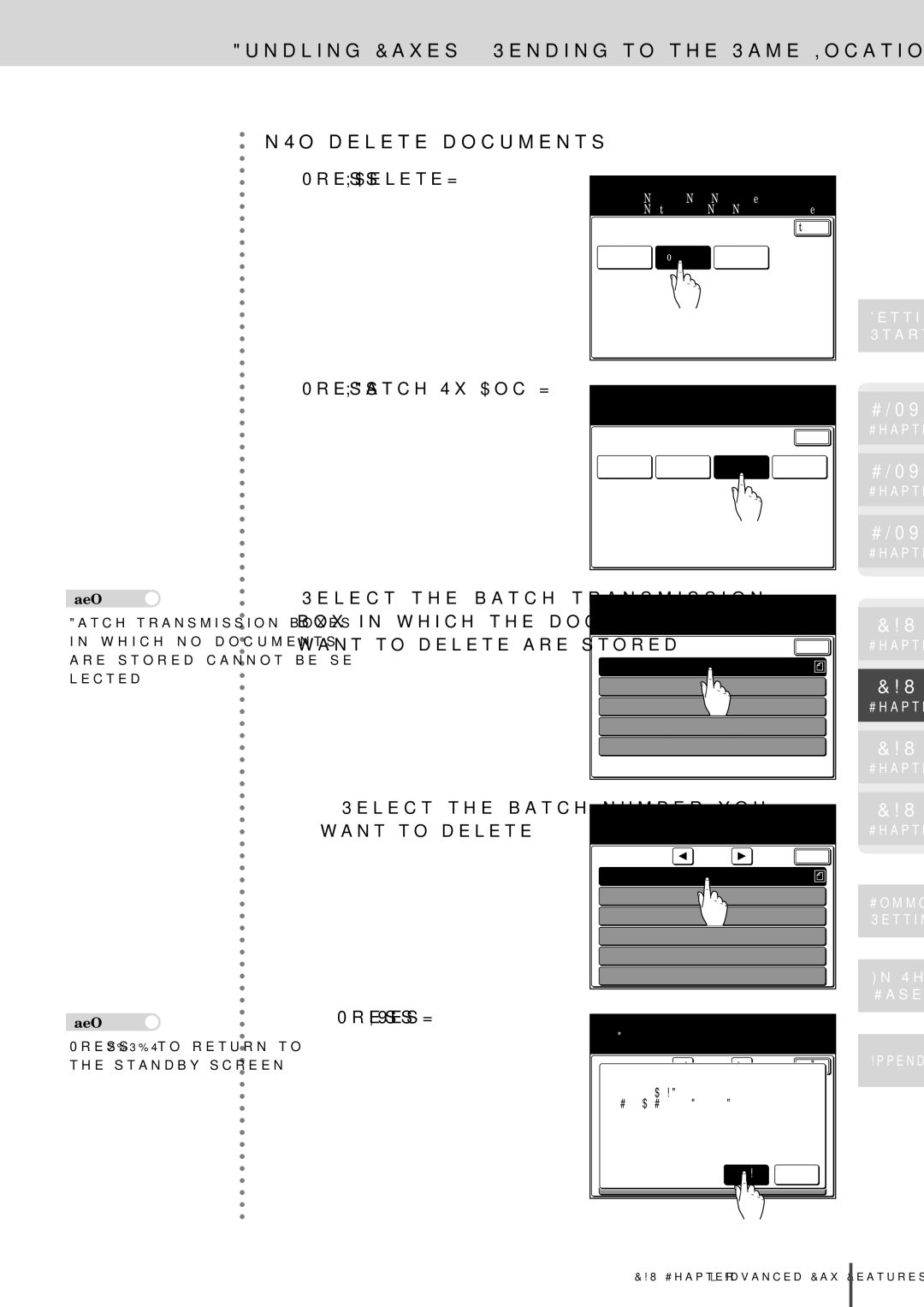 Muratec MFX-2830 manual To delete documents, Press Delete Press Batch Tx Doc 