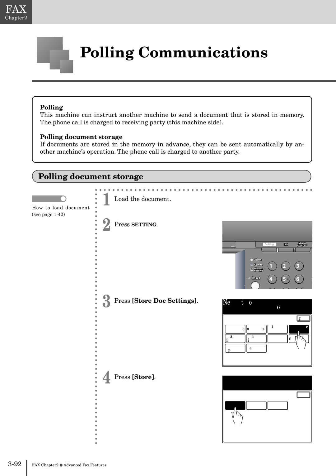 Muratec MFX-2830 manual Polling Communications, Polling document storage, Press Store 