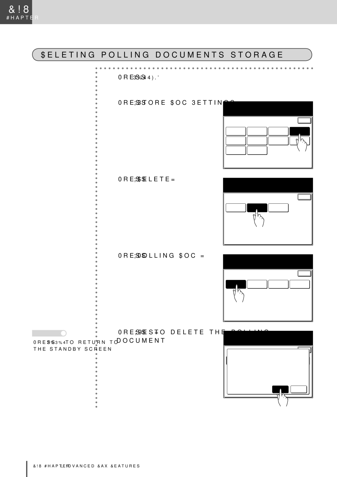 Muratec MFX-2830 manual Deleting polling documents storage, Press Store Doc Settings Press Delete Press Polling Doc 