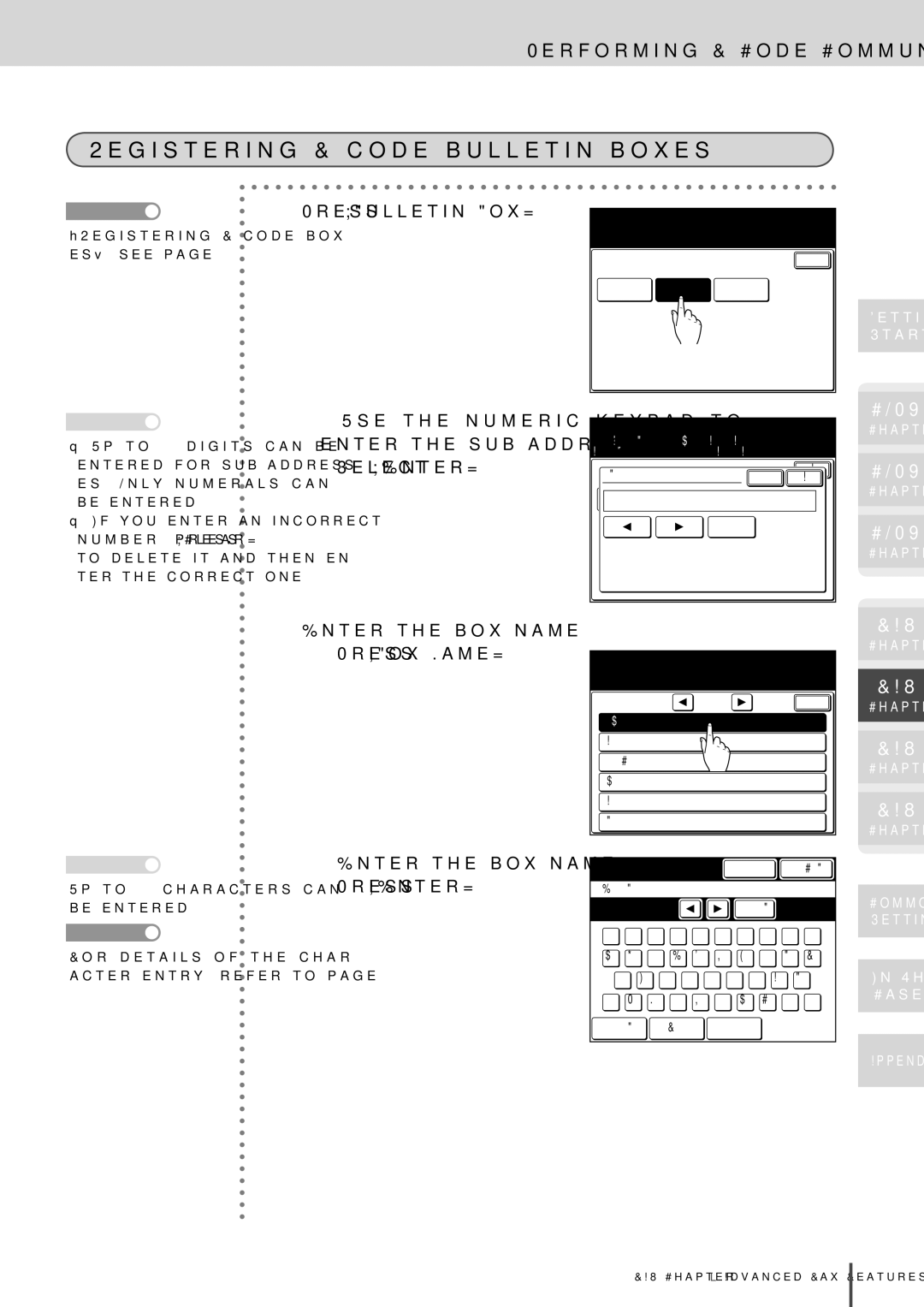 Muratec MFX-2830 manual Registering F-code bulletin boxes, Press Bulletin Box, Enter the box name Press Enter 