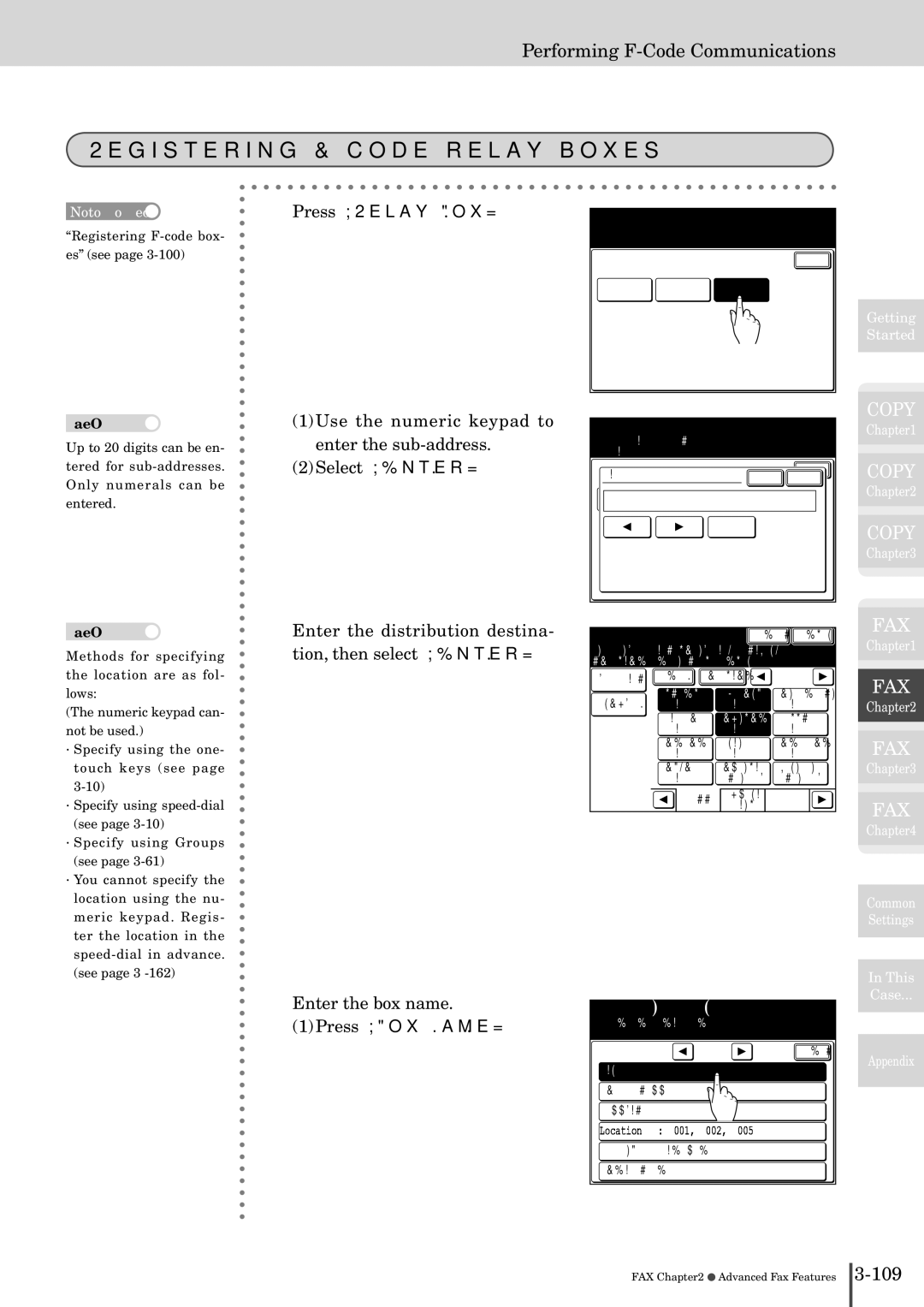 Muratec MFX-2830 manual Registering F-code relay boxes, FCode, Press Relay Box 