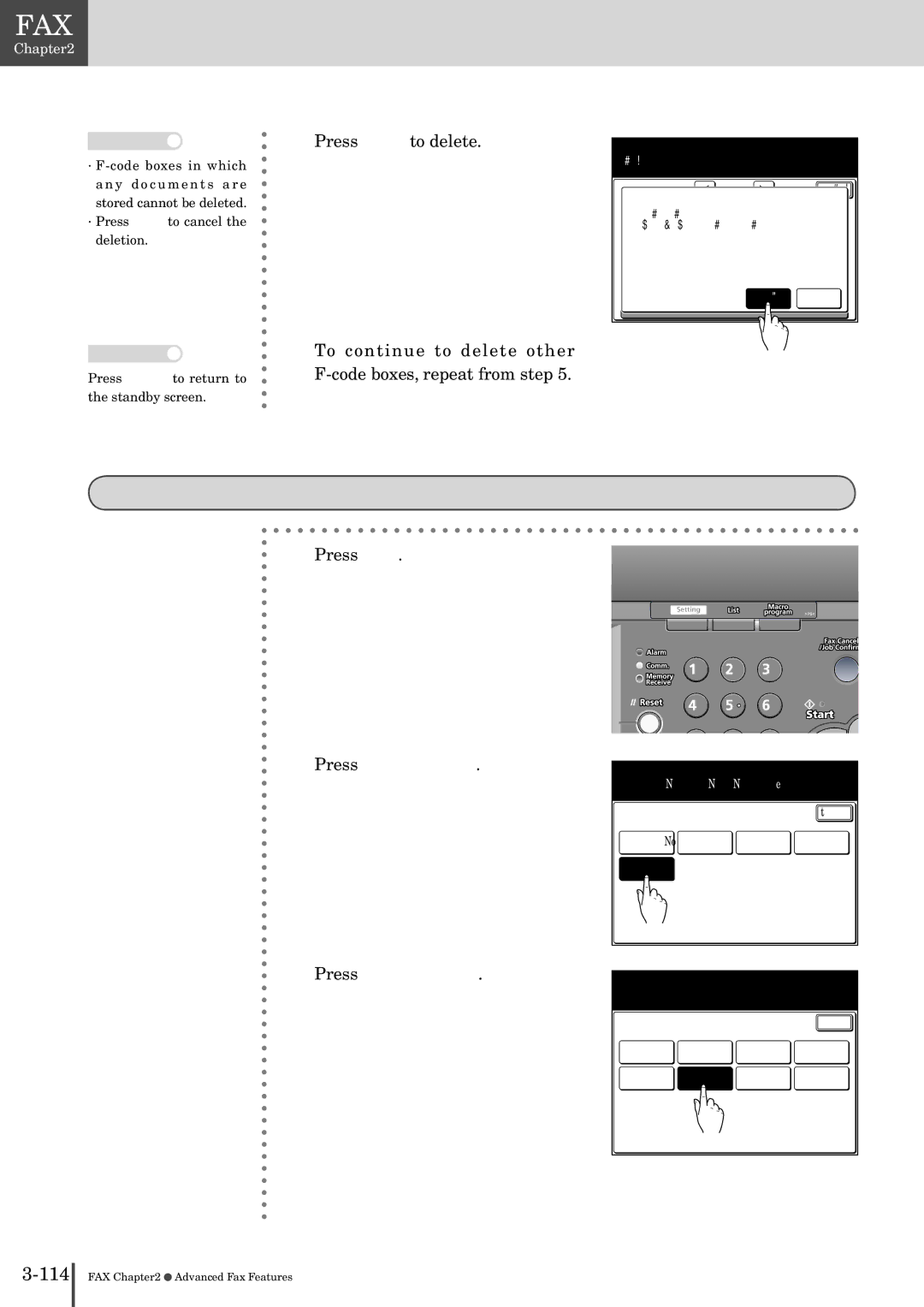 Muratec MFX-2830 Printing F-code box list, To continue to delete other, Press Other Lists Press F-Code Box, Enter I.D.Code 