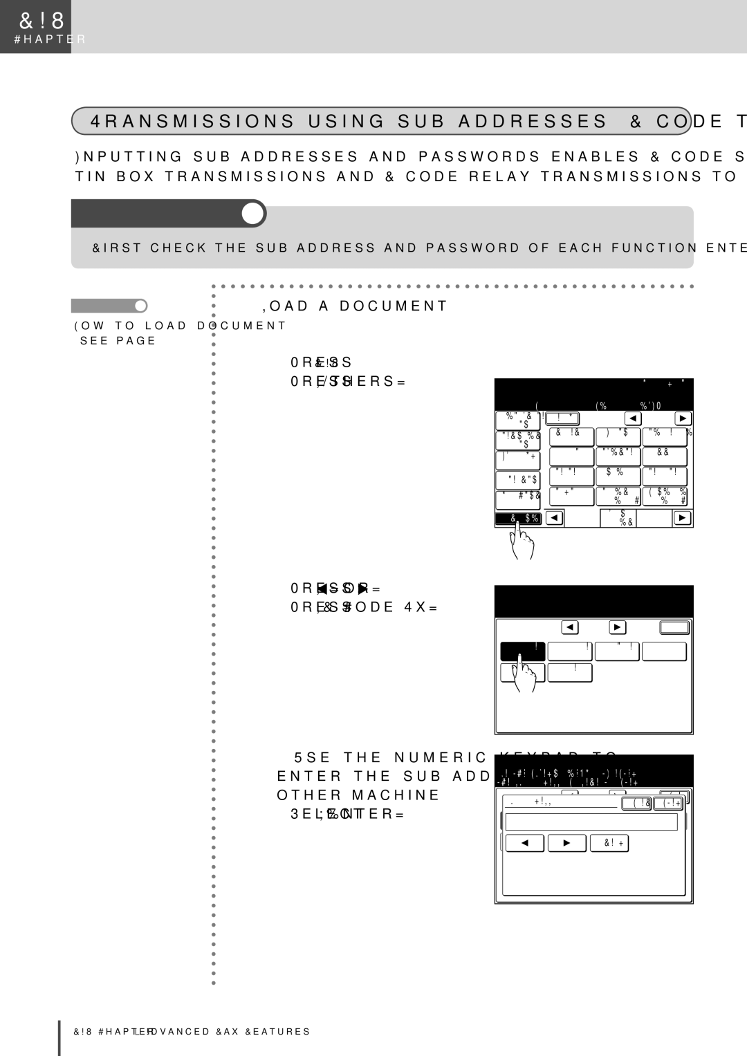 Muratec MFX-2830 manual Transmissions using sub-addresses F-code transmission, Load a document Press FAX Press Others 