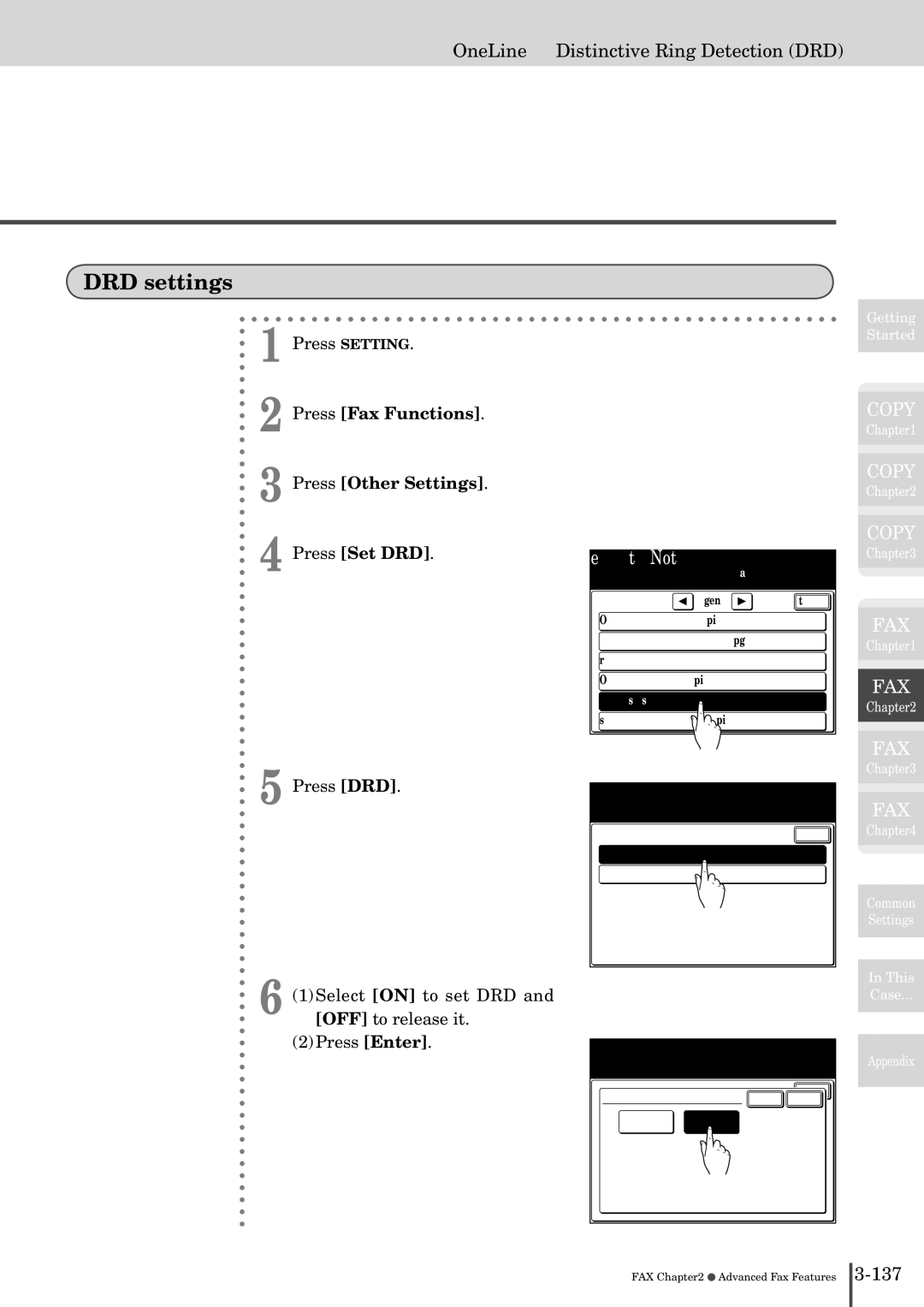 Muratec MFX-2830 manual DRD settings, Other Settings, Set DRD, OneLine + Distinctive Ring Detection DRD 