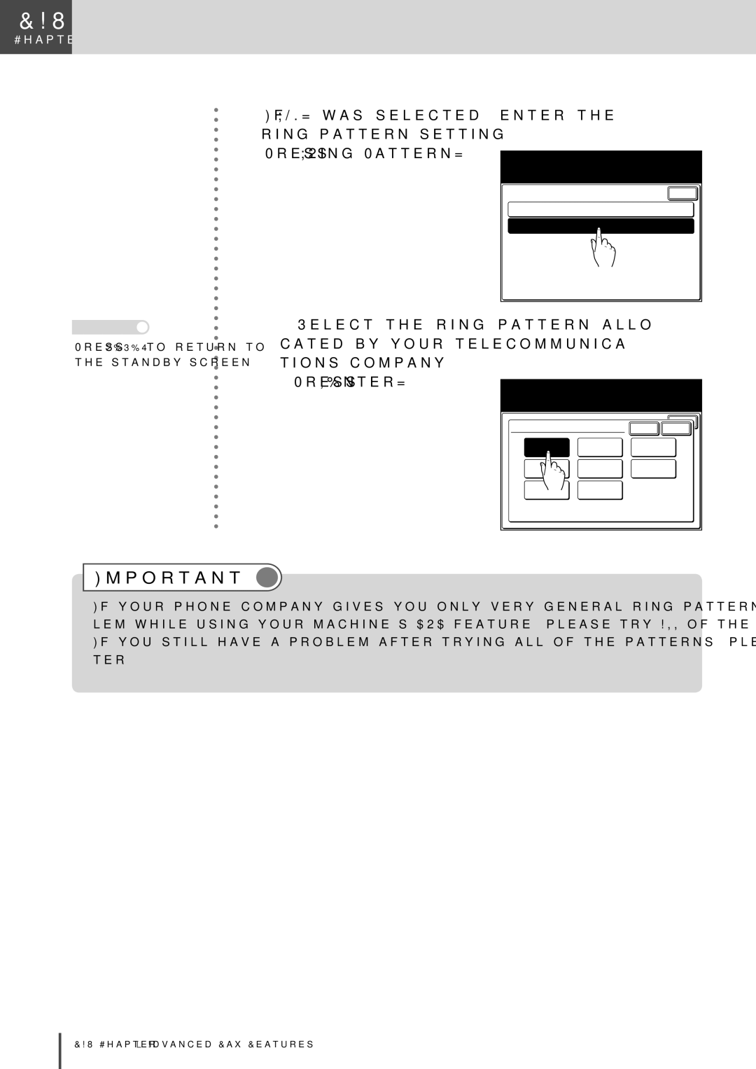 Muratec MFX-2830 manual If on was selected, enter the ring pattern setting, Press Ring Pattern, Ring PatternA 