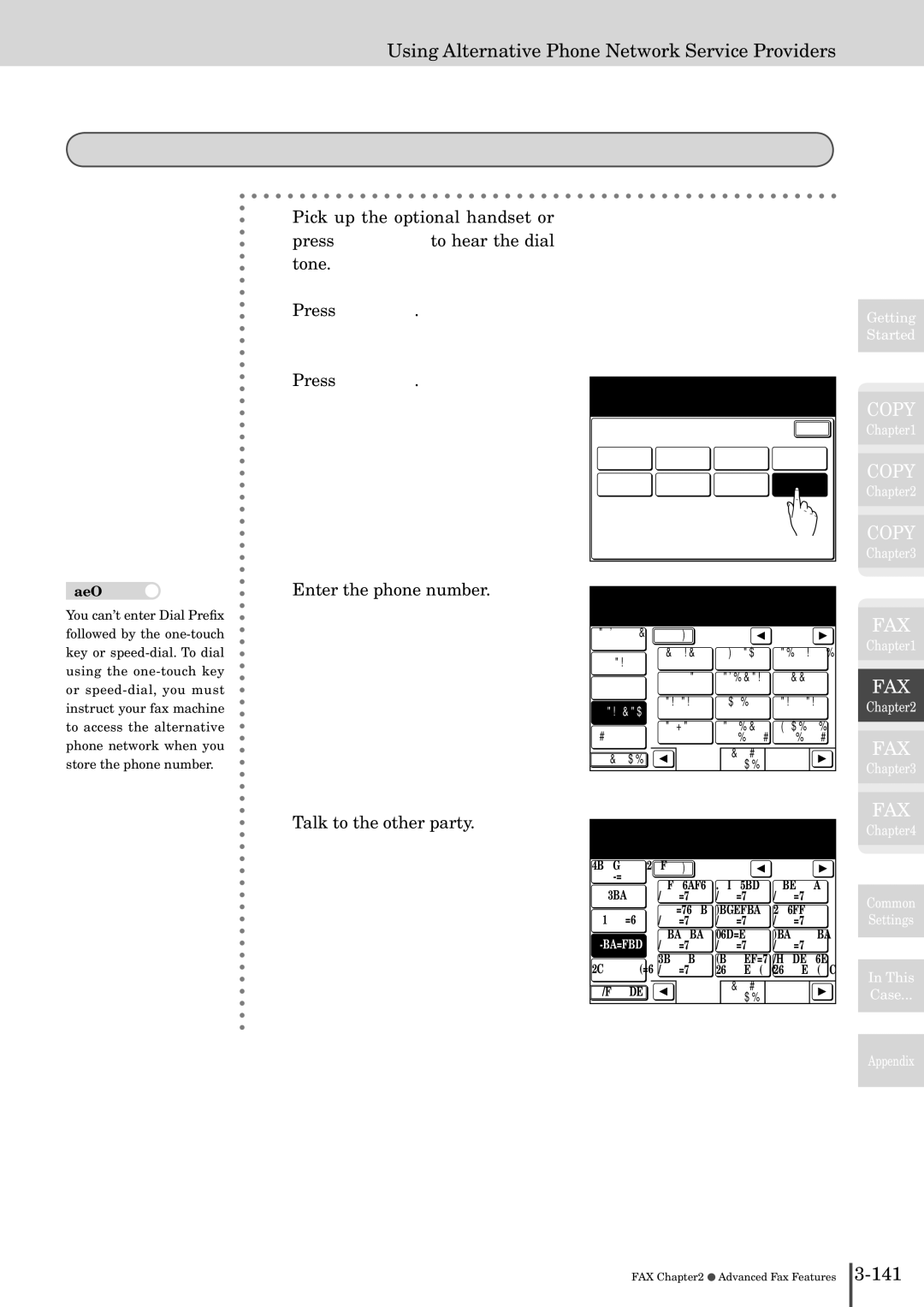 Muratec MFX-2830 manual Using dial preﬁx to make a phone call, N123456, Using Alternative Phone Network Service Providers 