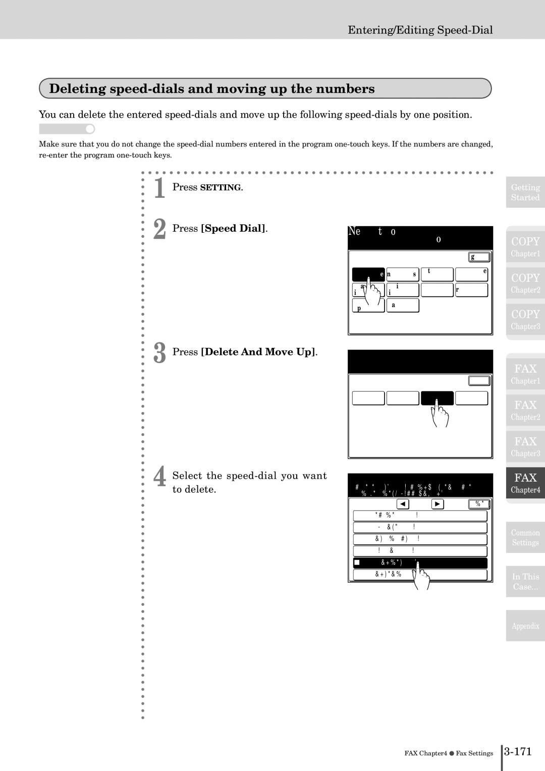 Muratec MFX-2830 manual Deleting speed-dials and moving up the numbers, Delete And Move Up 