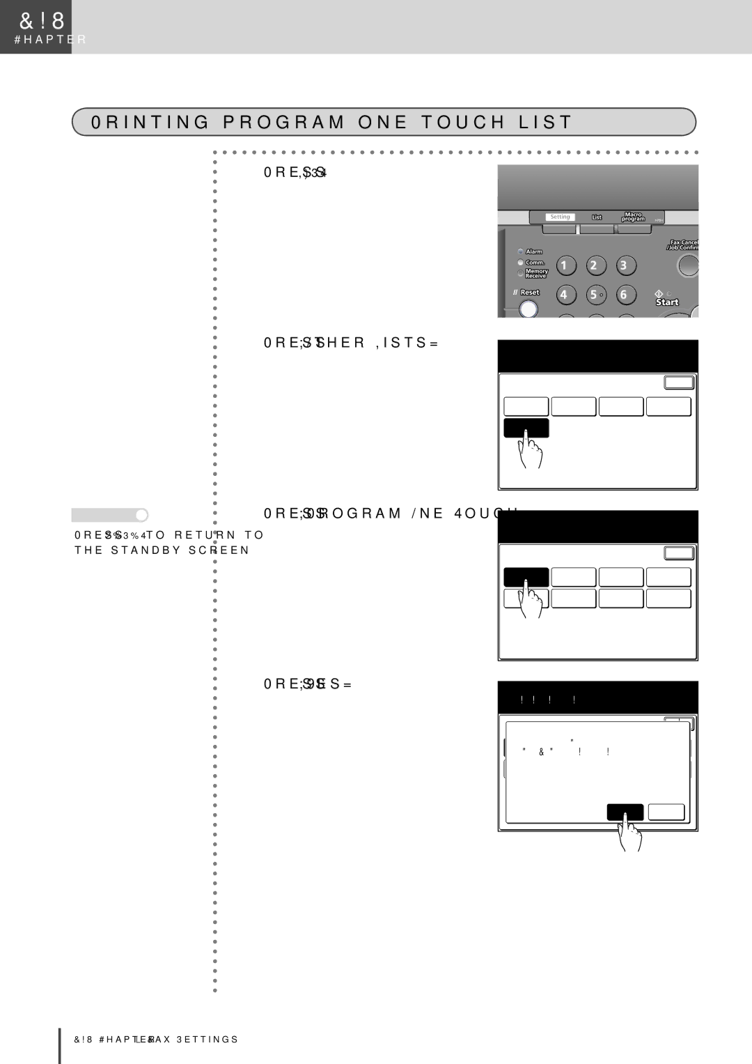 Muratec MFX-2830 manual Printing program one-touch list, Press Other Lists Press Program One-Touch 