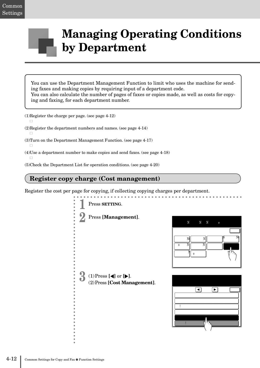 Muratec MFX-2830 Managing Operating Conditions by Department, Register copy charge Cost management, Press Cost Management 