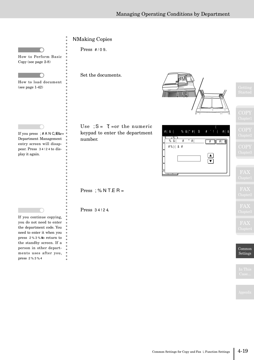 Muratec MFX-2830 manual Managing Operating Conditions by Department Making Copies, Press Copy Set the documents, Number 