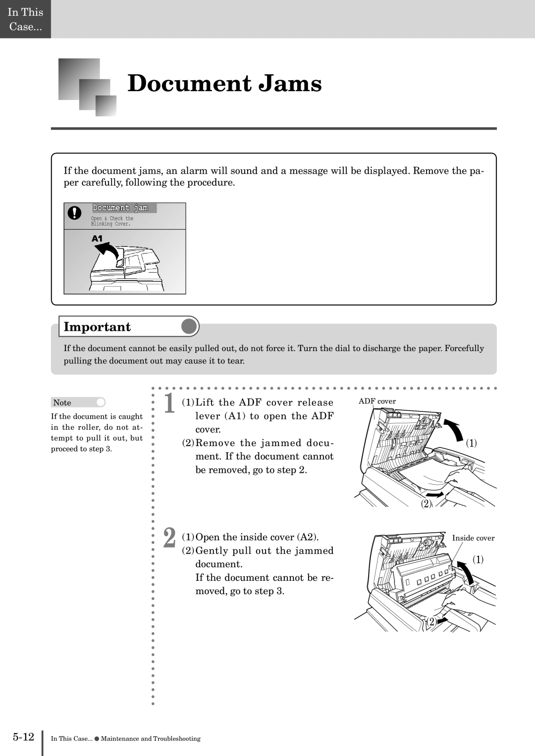 Muratec MFX-2830 manual Document Jams, Lift the ADF cover release 