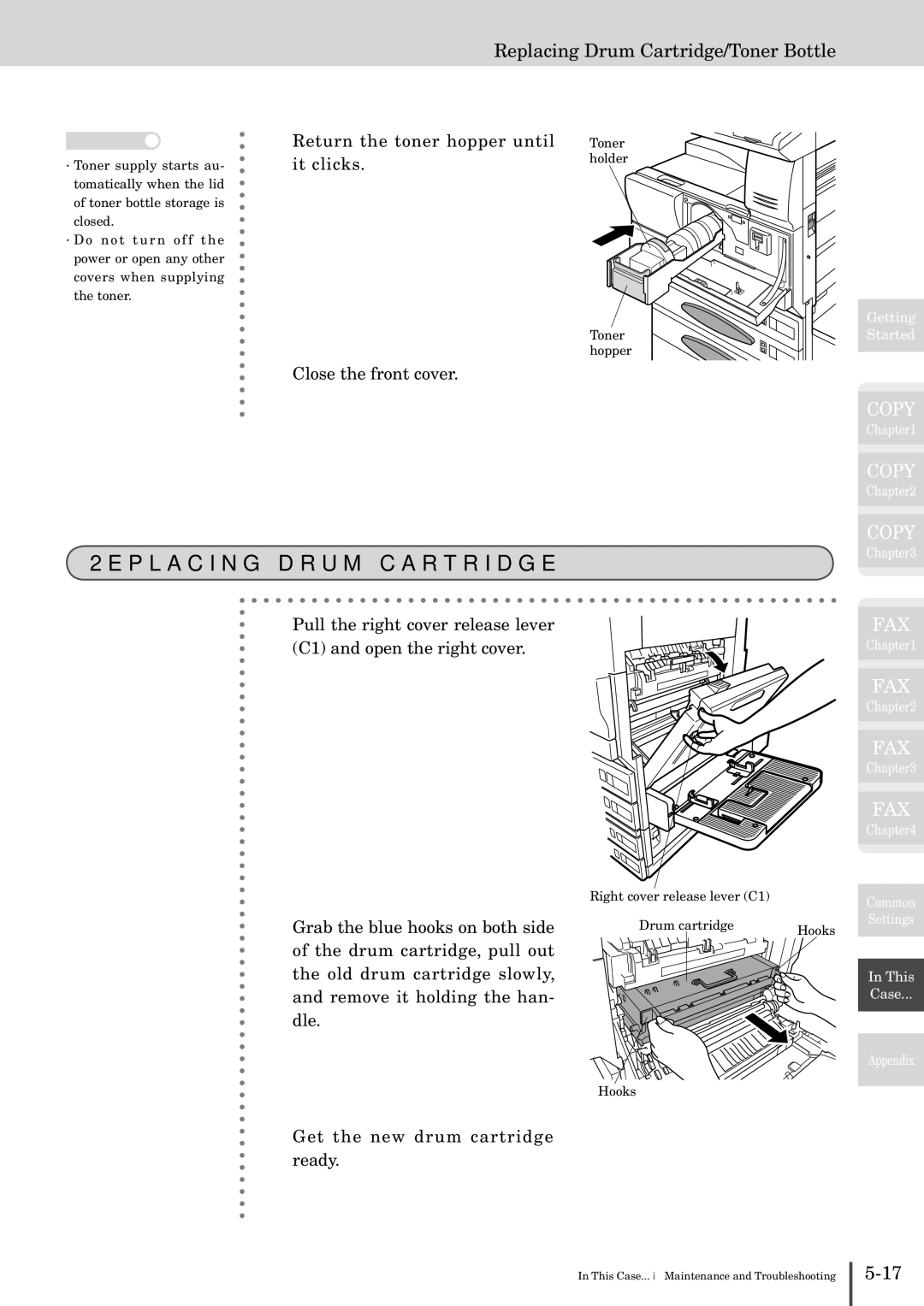 Muratec MFX-2830 manual Replacing drum cartridge 