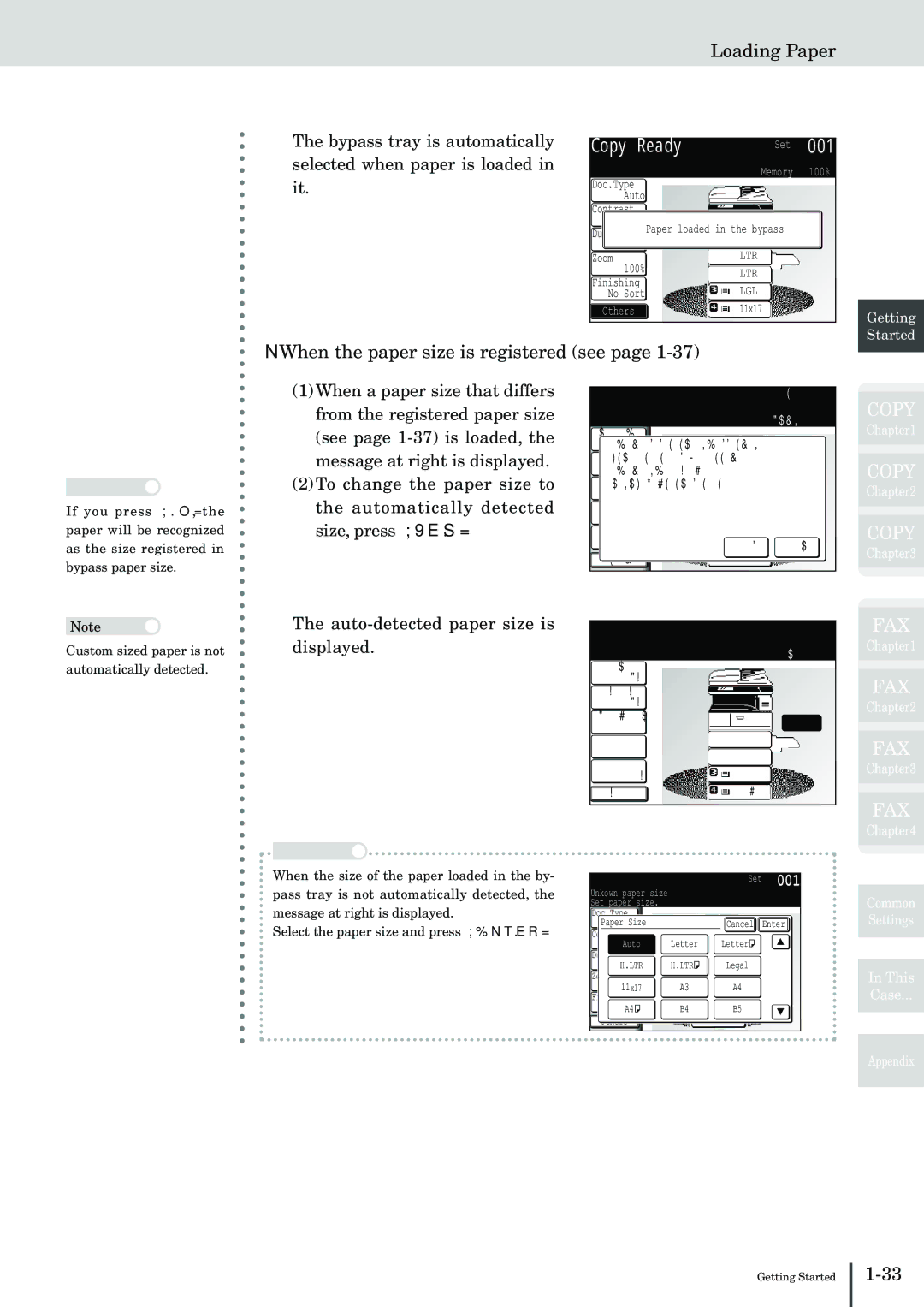 Muratec MFX-2830 manual Copy Ready, When the paper size is registered see, Auto-detected paper size is displayed 