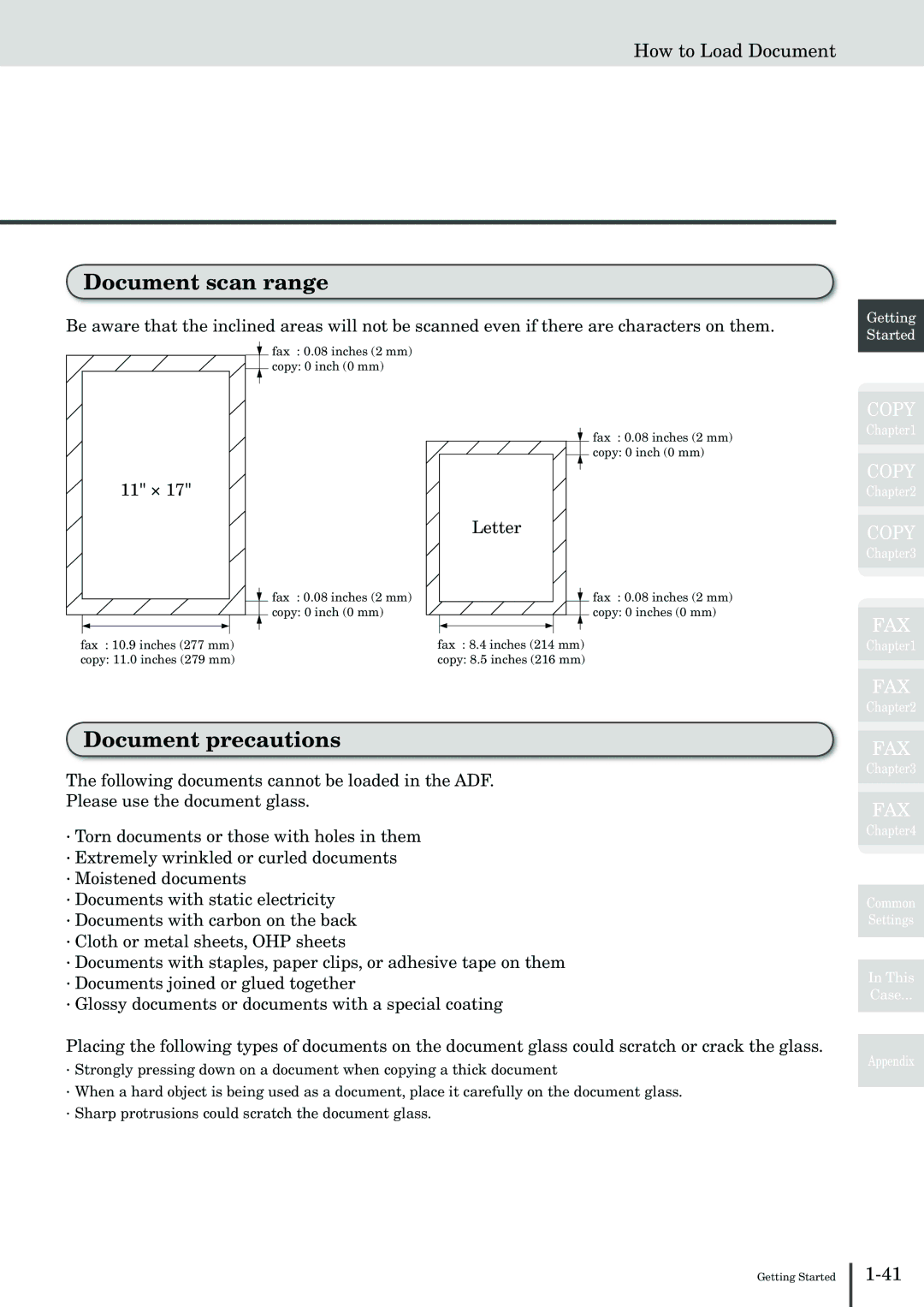 Muratec MFX-2830 manual Document scan range, Document precautions, How to Load Document, 11 ×, Letter 