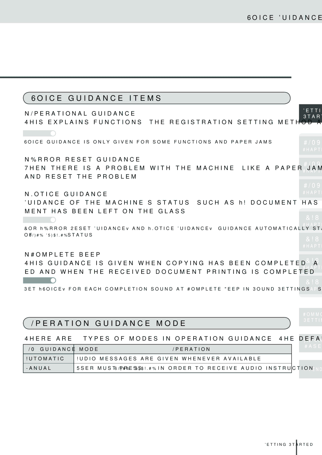 Muratec MFX-2830 manual Voice guidance items, Operation guidance mode, Voice Guidance 