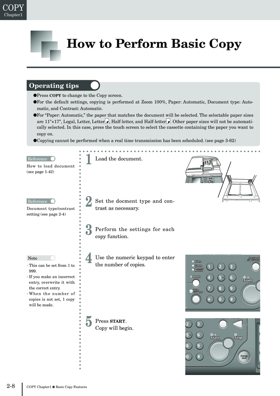 Muratec MFX-2830 manual How to Perform Basic Copy, Load the document 