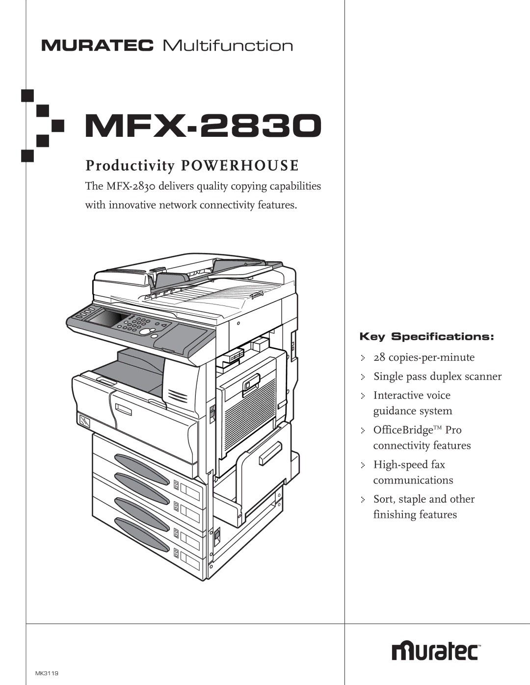 Muratec MFX-2830 specifications Muratec Multifunction, MFXProductivity POWERHOUSE-2830 