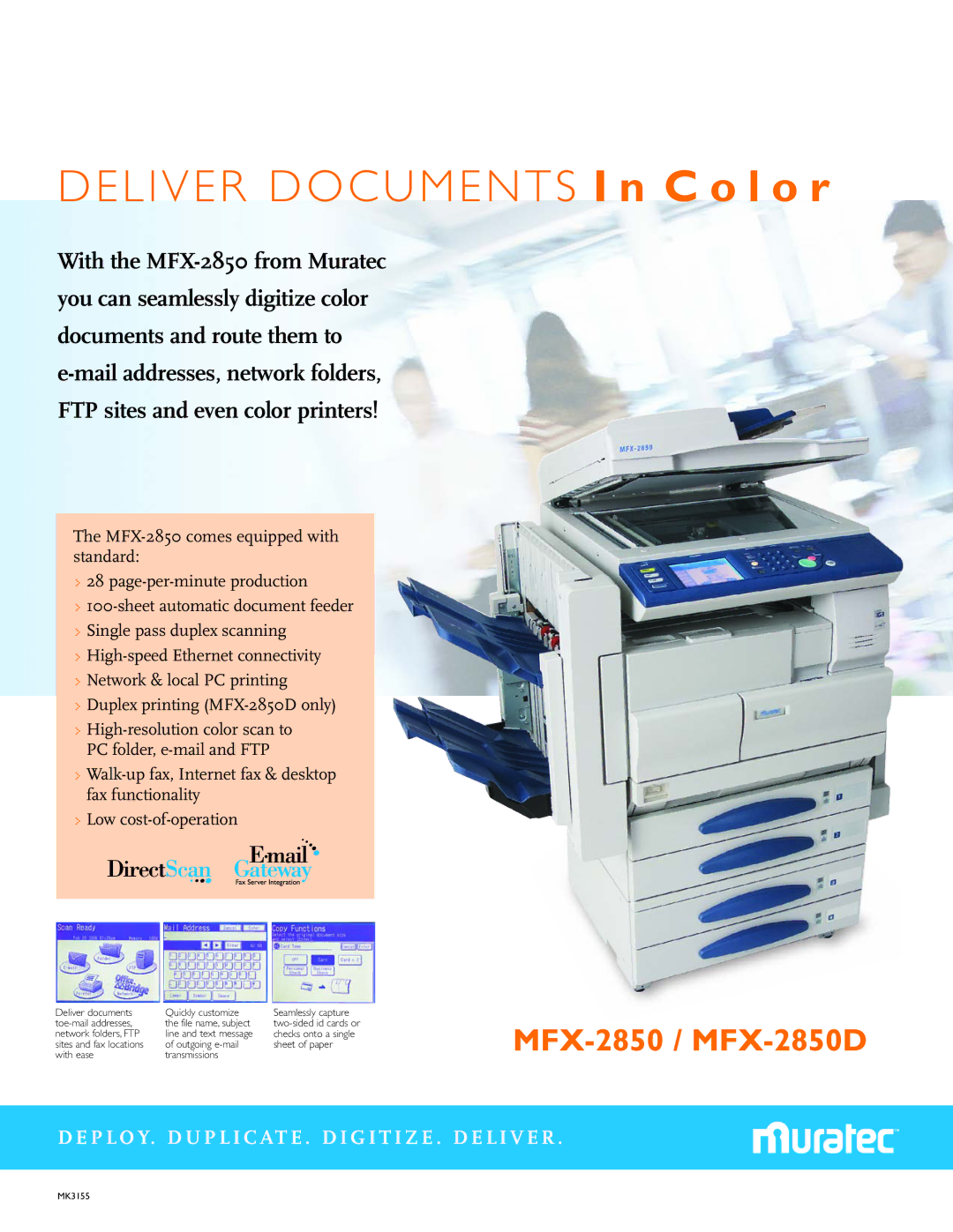 Muratec MFX-2850D manual Deliver documents I n C o l o r 