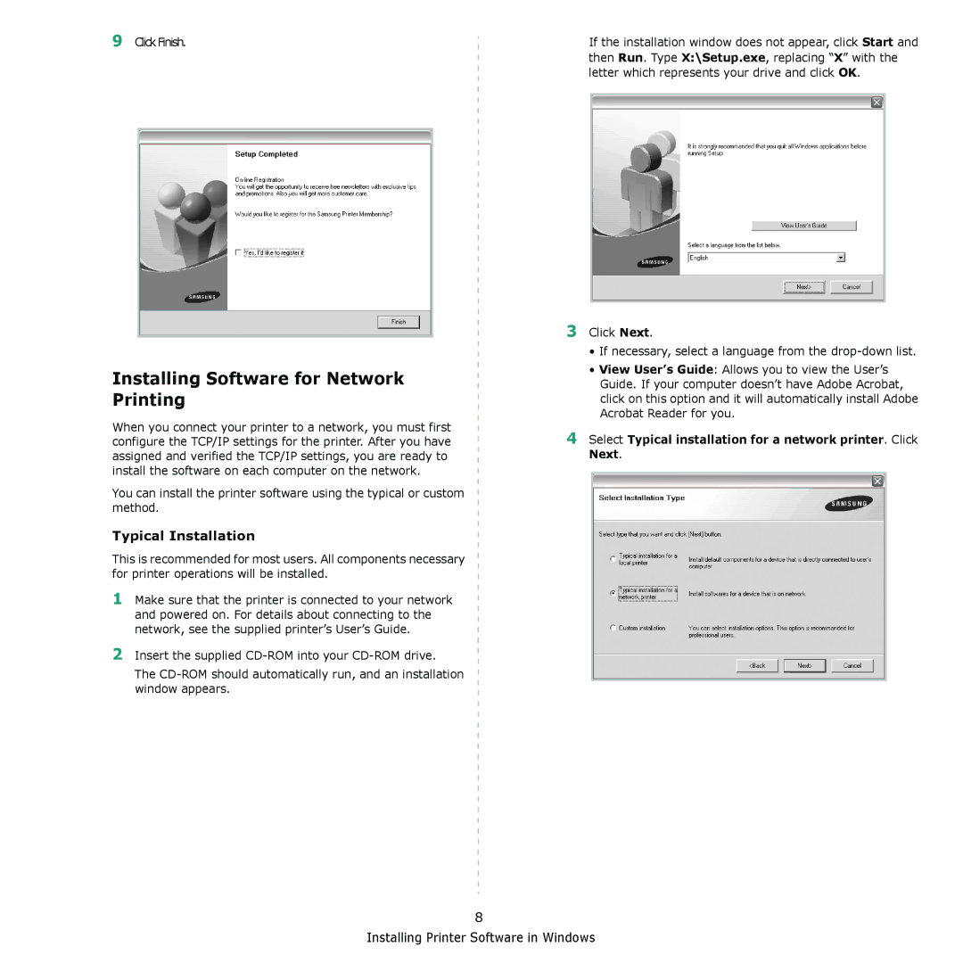 Muratec MFX-3050 manual Installing Software for Network Printing, Typical Installation 