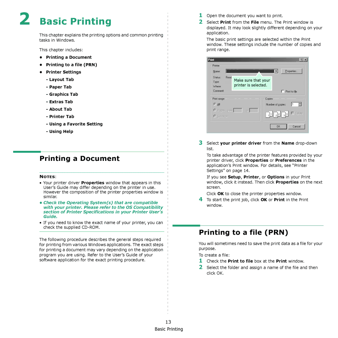 Muratec MFX-3050 Printing a Document, Printing to a file PRN, Select your printer driver from the Name drop-down list 