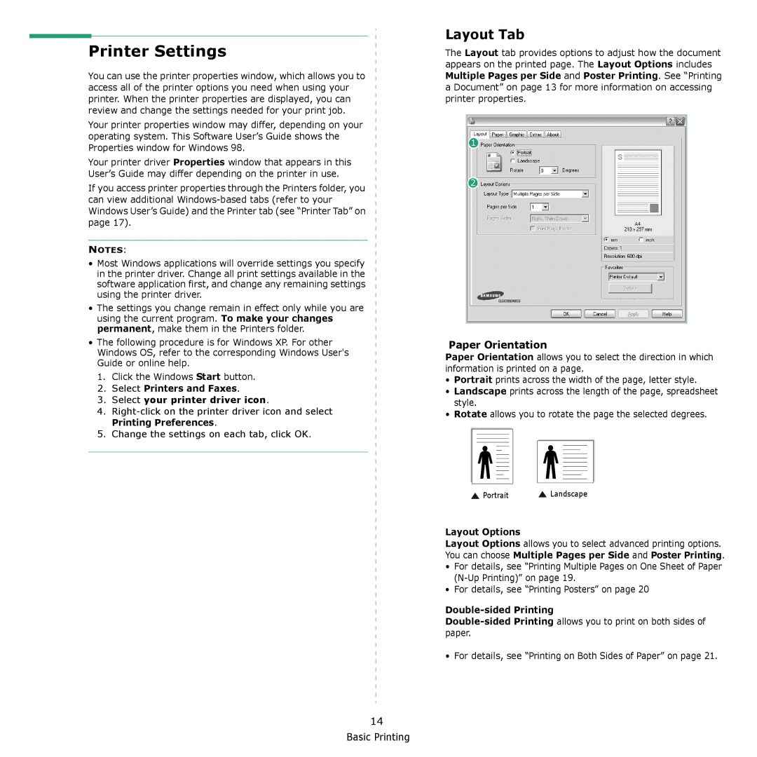 Muratec MFX-3050 manual Printer Settings, Layout Tab, Paper Orientation 