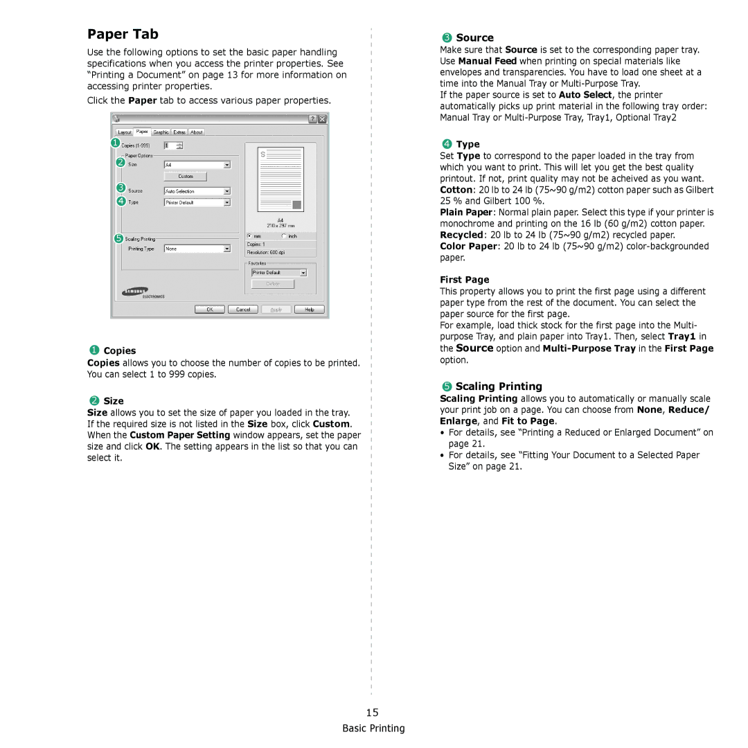 Muratec MFX-3050 manual Paper Tab, Source, Scaling Printing 