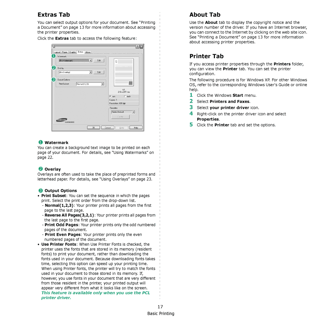 Muratec MFX-3050 manual Extras Tab, About Tab, Printer Tab 